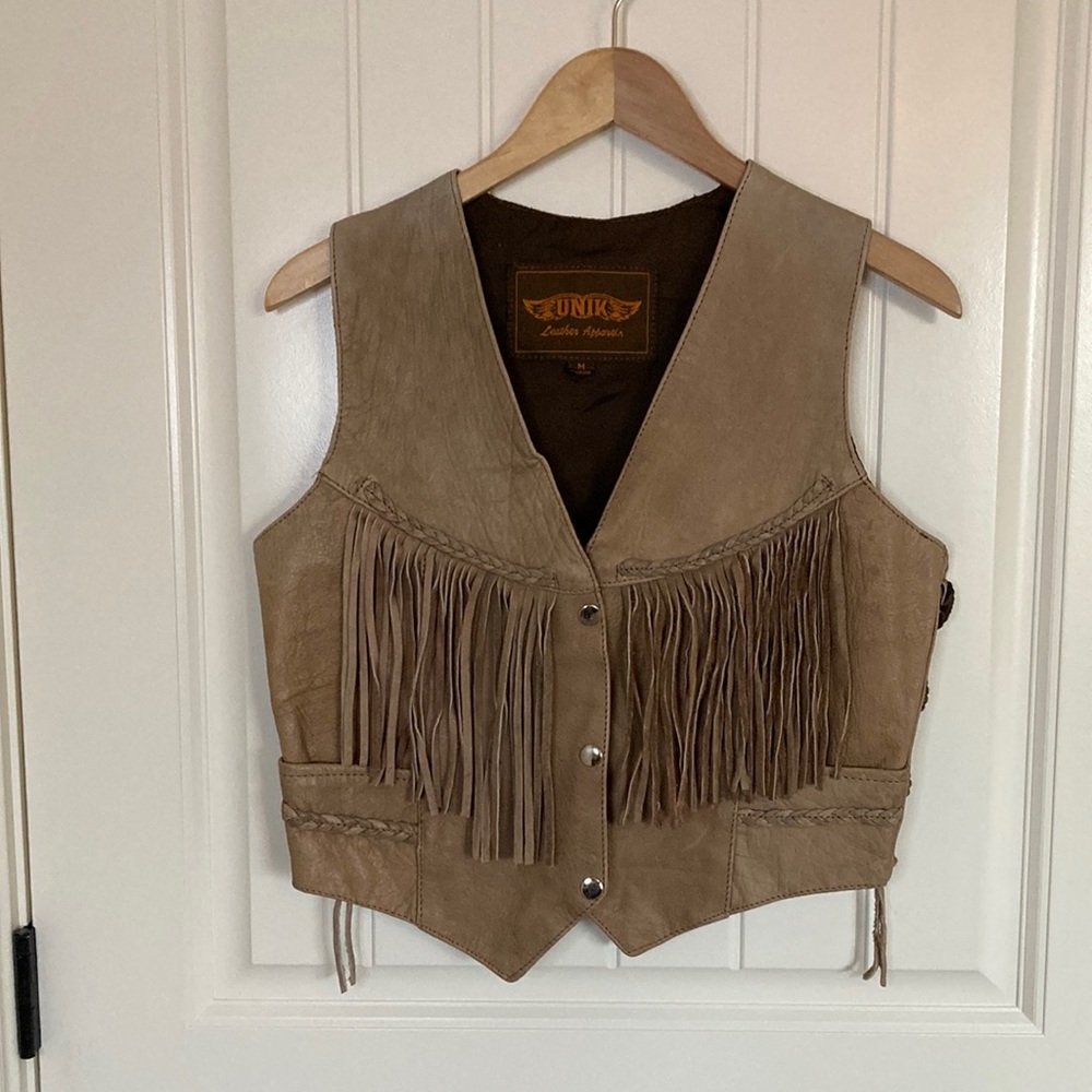 Unik Brown/Tan Fringe Women's Leather Motorcycle or Western Vest Size M